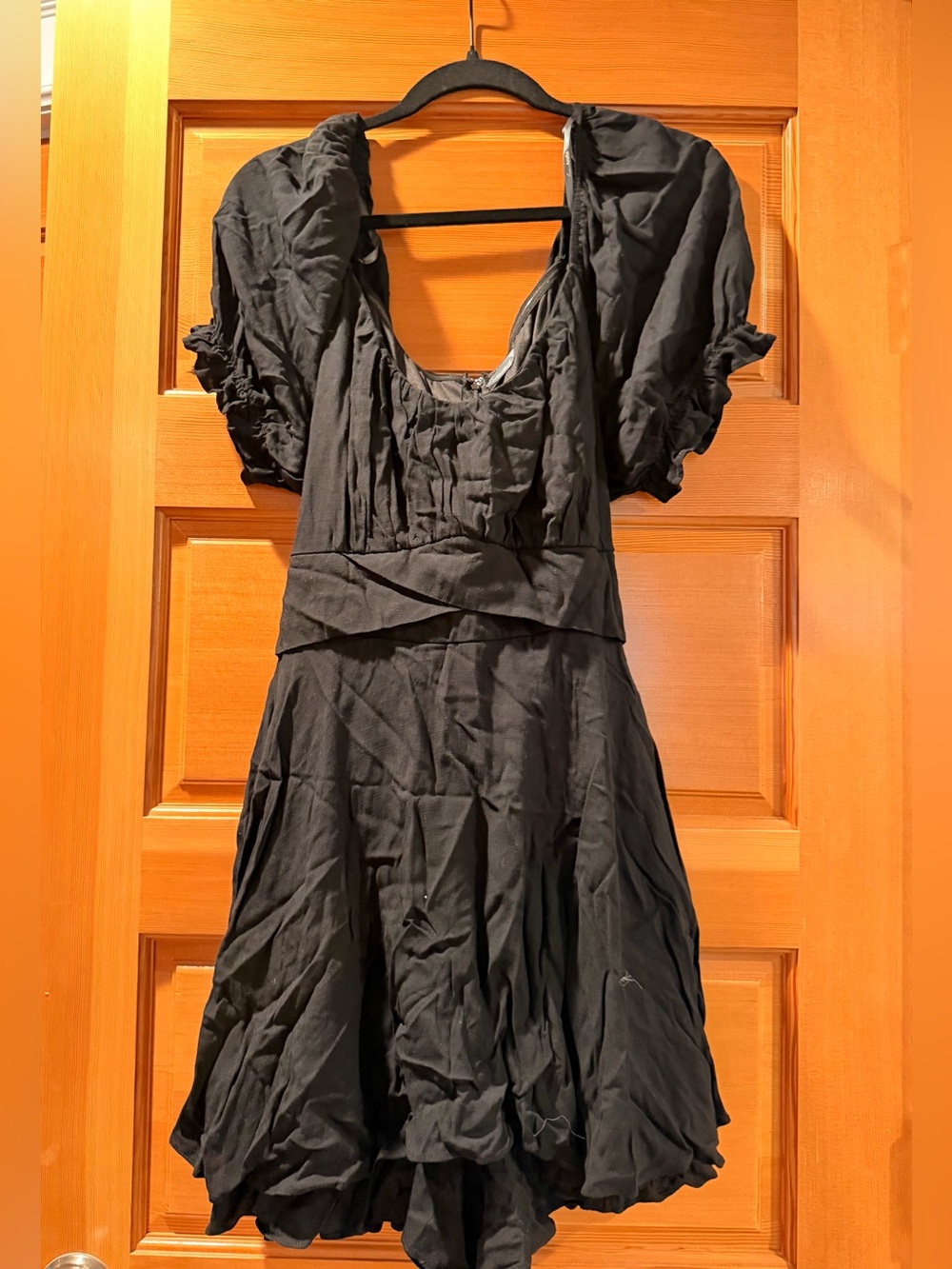 ARULA Black Short-Sleeve Romper with Flared Skirt